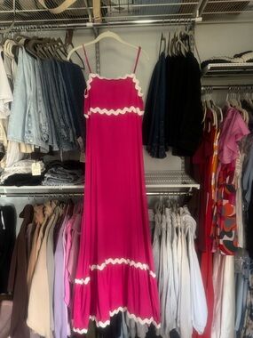 Hot Pink Maxi Dress with White Scallop Trim